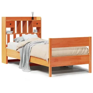 Bed met boekenkast zonder matras grenenhout wasbruin 100×200 cm Bed met boekenkast zonder matras grenenhout wasbruin 100×200 cm