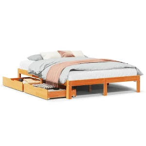 Bedframe met lades massief grenenhout wasbruin 140×190 cm Bedframe met lades massief grenenhout wasbruin 140×190 cm