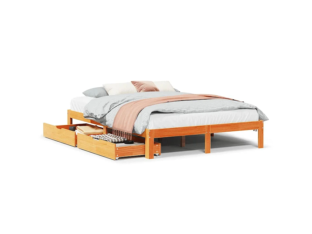 Bedframe met lades massief grenenhout wasbruin 140x190 cm