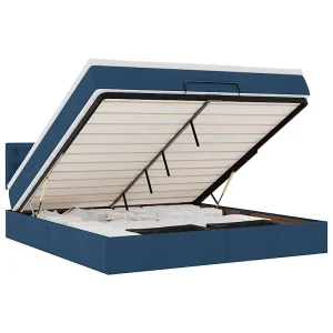 Bed poef met matras en LED's 180×200 cm stof blauw Bed poef met matras en LED's 180×200 cm stof blauw