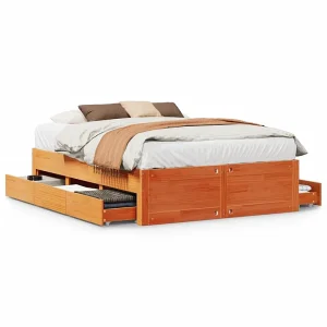 Bedframe zonder matras met lades grenenhout wasbruin 140×190 cm Bedframe zonder matras met lades grenenhout wasbruin 140×190 cm