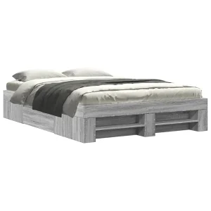 Bedframe bewerkt hout grijs sonoma eikenkleurig 140×190 cm Bedframe bewerkt hout grijs sonoma eikenkleurig 140×190 cm