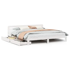Bedframe zonder matras massief grenenhout wit 180×200 cm
