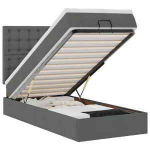 Bed poef met matras en LED's stof 80×200 cm donkergrijs Bed poef met matras en LED's stof 80×200 cm donkergrijs