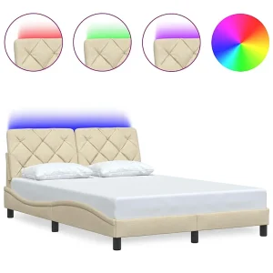 Bedframe met LED zonder matras 140×200 cm stof crème