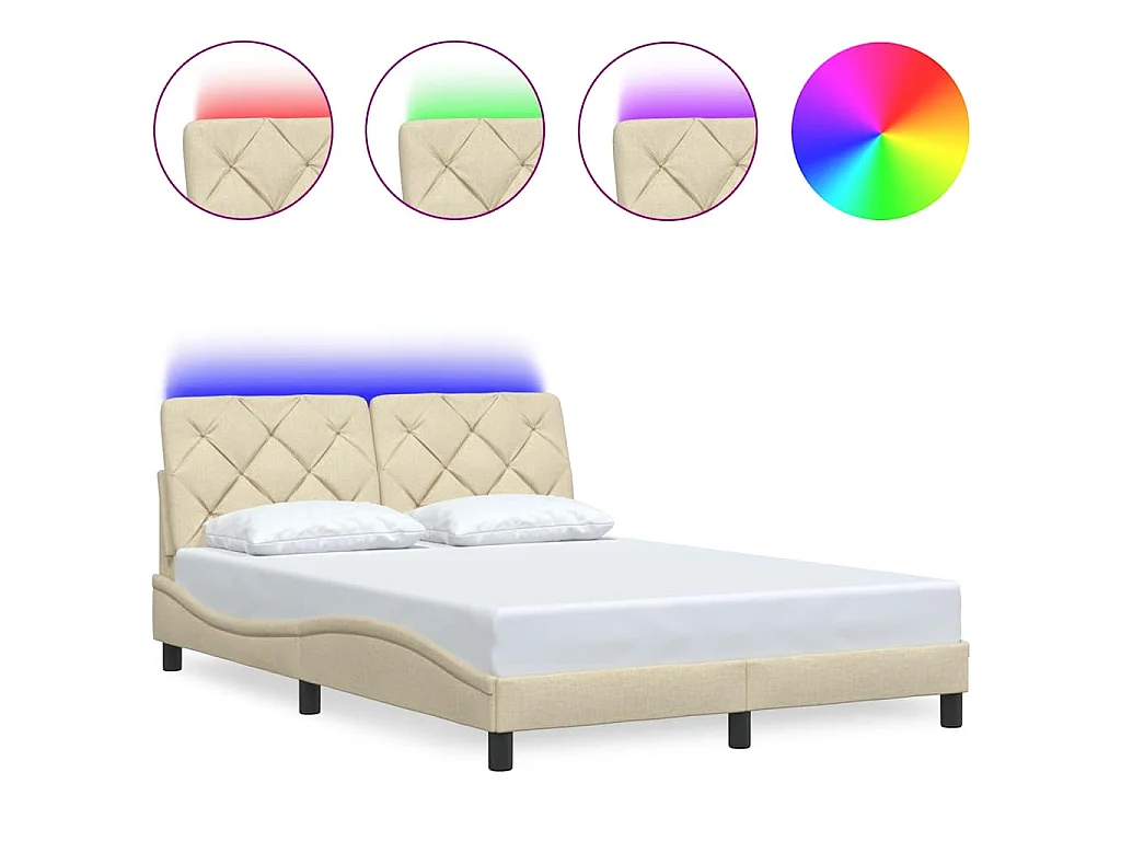 Bedframe met LED zonder matras 140x200 cm stof crème