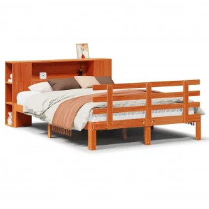 Bed met boekenkast zonder matras grenenhout wasbruin 140×190 cm Bed met boekenkast zonder matras grenenhout wasbruin 140×190 cm