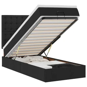 Bed met matras 90×200 cm stof zwart Bed met matras 90×200 cm stof zwart