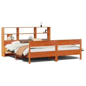 Bed met boekenkast zonder matras grenenhout wasbruin 200×200 cm Bed met boekenkast zonder matras grenenhout wasbruin 200×200 cm