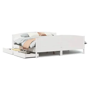 Bedframe zonder matras massief grenenhout wit 200×200 cm