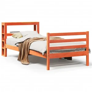 Bedframe zonder matras massief grenenhout wasbruin 75×190 cm Bedframe zonder matras massief grenenhout wasbruin 75×190 cm
