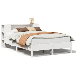 Bed met boekenkast zonder matras grenenhout wit 160×200 cm