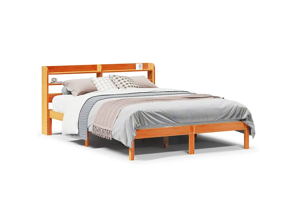 Bedframe met hoofdbord massief grenenhout wasbruin 120x200 cm