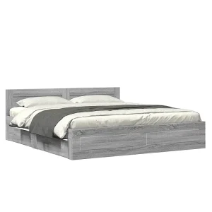 Bedframe met hoofdeinde bewerkt hout grijs sonoma 180×200 cm Bedframe met hoofdeinde bewerkt hout grijs sonoma 180×200 cm