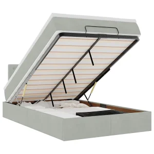 Bed poef met matras 120×190 cm fluweel lichtgrijs Bed poef met matras 120×190 cm fluweel lichtgrijs