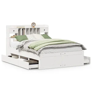 Bed met boekenkast zonder matras grenenhout wit 140×200 cm Bed met boekenkast zonder matras grenenhout wit 140×200 cm