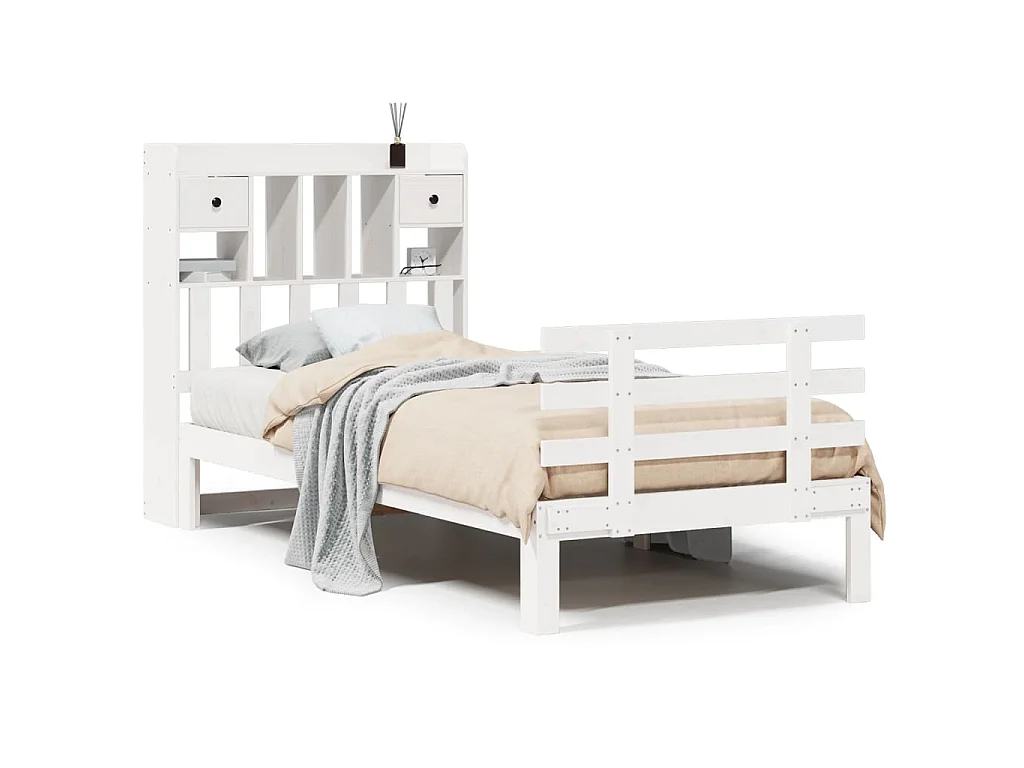 Bed met boekenkast zonder matras grenenhout wit 90x190 cm