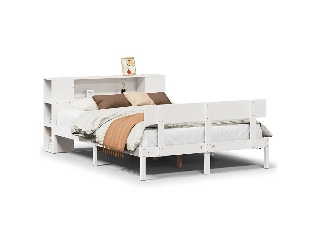 Bed met boekenkast zonder matras grenenhout wit 150x200 cm