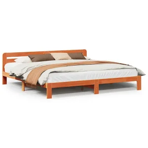 Bedframe zonder matras massief grenenhout wasbruin 200×200 cm Bedframe zonder matras massief grenenhout wasbruin 200×200 cm