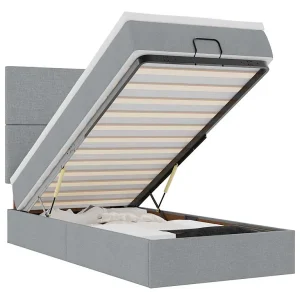 Bed met matras 90×200 cm stof lichtgrijs Bed met matras 90×200 cm stof lichtgrijs