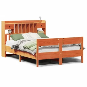 Bed met boekenkast zonder matras grenenhout wasbruin 160×200 cm Bed met boekenkast zonder matras grenenhout wasbruin 160×200 cm