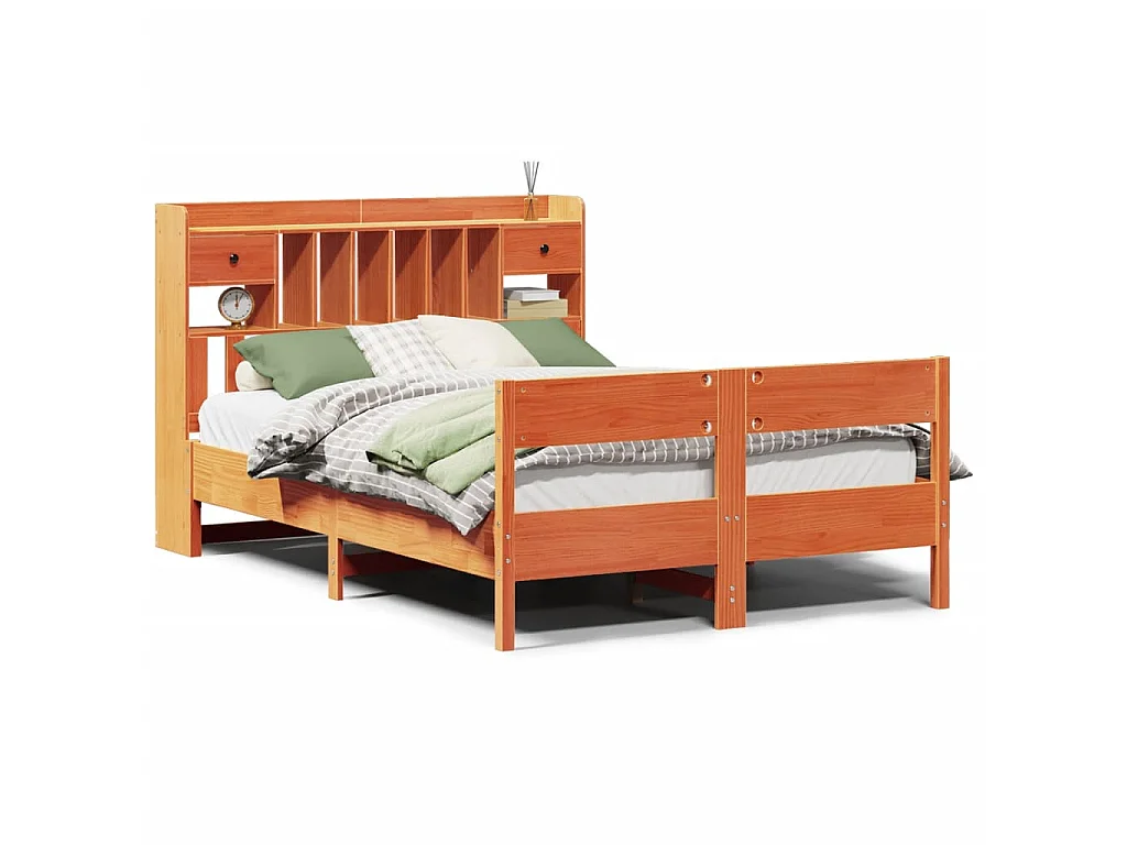 Bed met boekenkast zonder matras grenenhout wasbruin 160x200 cm