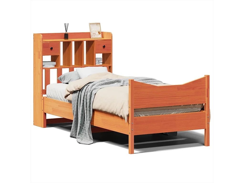 Bedframe zonder matras massief grenenhout wasbruin 75x190 cm