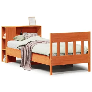 Bed met boekenkast zonder matras grenenhout wasbruin 100×200 cm Bed met boekenkast zonder matras grenenhout wasbruin 100×200 cm