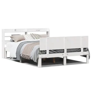 Bedframe met hoofdbord massief grenenhout wit 120×190 cm