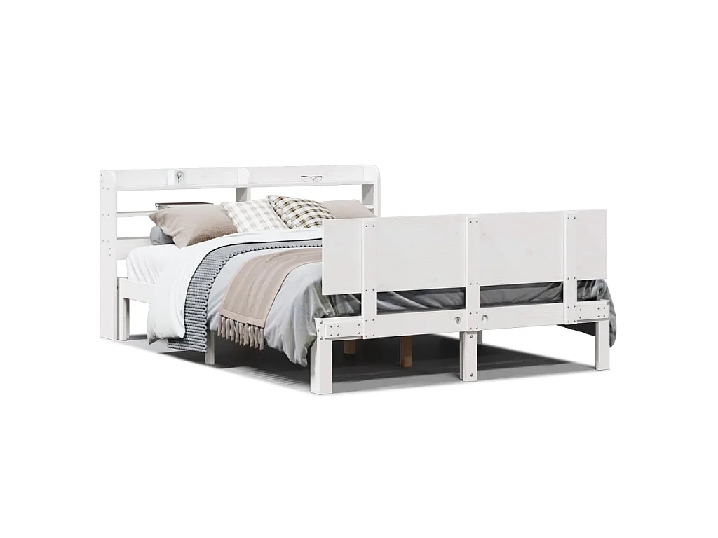 Bedframe met hoofdbord massief grenenhout wit 120x190 cm