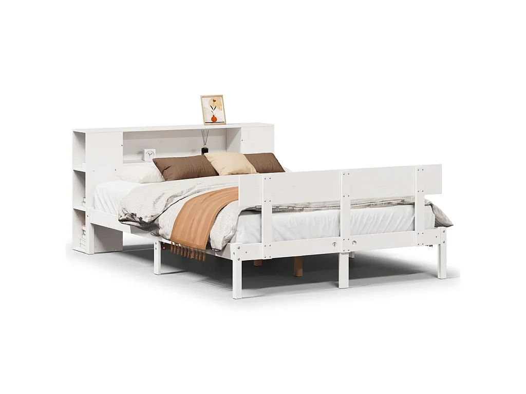Bed met boekenkast zonder matras grenenhout wit 140x200 cm
