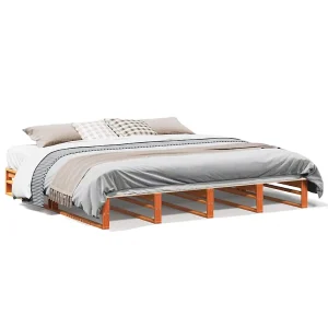 Bedframe zonder matras massief grenenhout wasbruin 180×200 cm