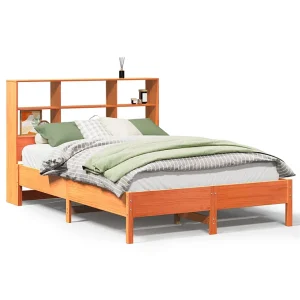 Bed met boekenkast zonder matras grenenhout wasbruin 135×190 cm Bed met boekenkast zonder matras grenenhout wasbruin 135×190 cm