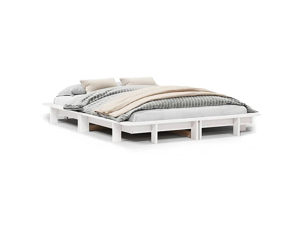 Bedframe zonder matras massief grenenhout wit 140x190 cm