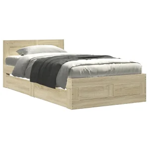 Bedframe met hoofdeinde bewerkt hout sonoma eiken 100×200 cm Bedframe met hoofdeinde bewerkt hout sonoma eiken 100×200 cm