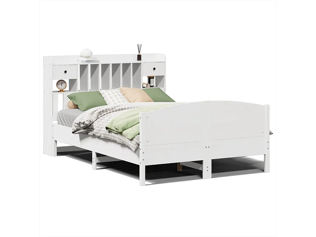 Bed met boekenkast zonder matras grenenhout wit 140x190 cm