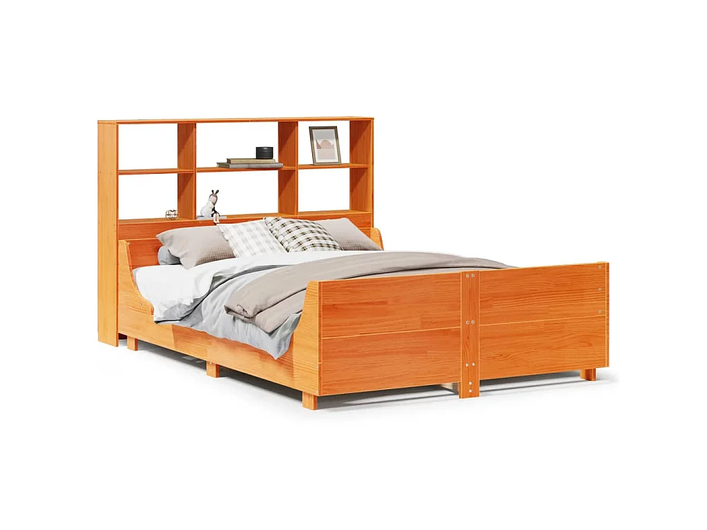 Bed met boekenkast zonder matras hout wasbruin 140x190 cm