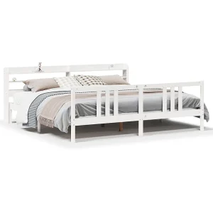 Bedframe met hoofdeinde zonder matras 200×200 cm wit Bedframe met hoofdeinde zonder matras 200×200 cm wit