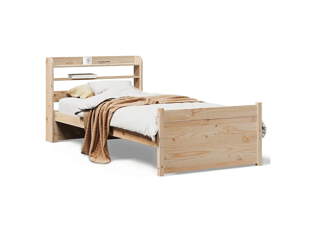 Bedframe met hoofdbord massief grenenhout 75x190 cm