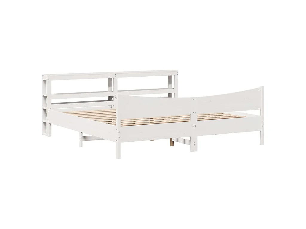Bedframe met hoofdbord massief grenenhout wit 180x200 cm