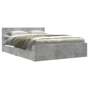 Bedframe met hoofdeinde bewerkt hout betongrijs 140×200 cm Bedframe met hoofdeinde bewerkt hout betongrijs 140×200 cm