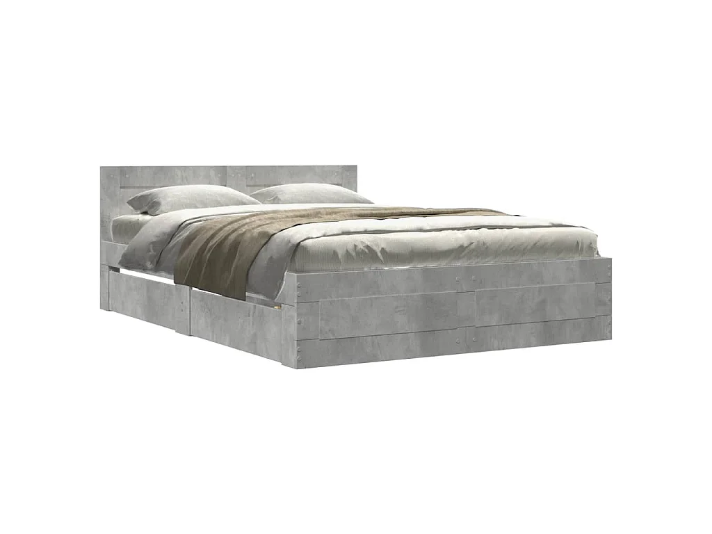 Bedframe met hoofdeinde bewerkt hout betongrijs 140x200 cm