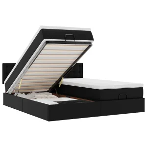 Bed poef met matrassen en LED's 180x200cm kunstleer zwart Bed poef met matrassen en LED's 180x200cm kunstleer zwart
