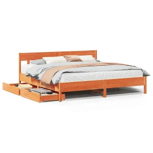 Bedframe zonder matras massief grenenhout wasbruin 180×200 cm