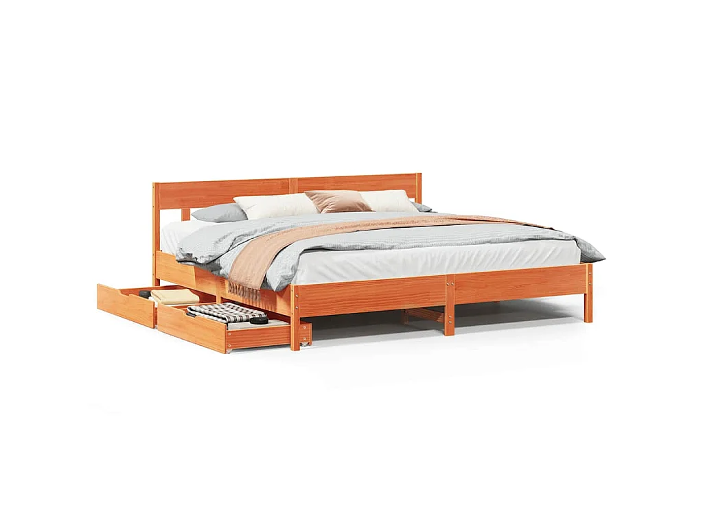 Bedframe zonder matras massief grenenhout wasbruin 180x200 cm