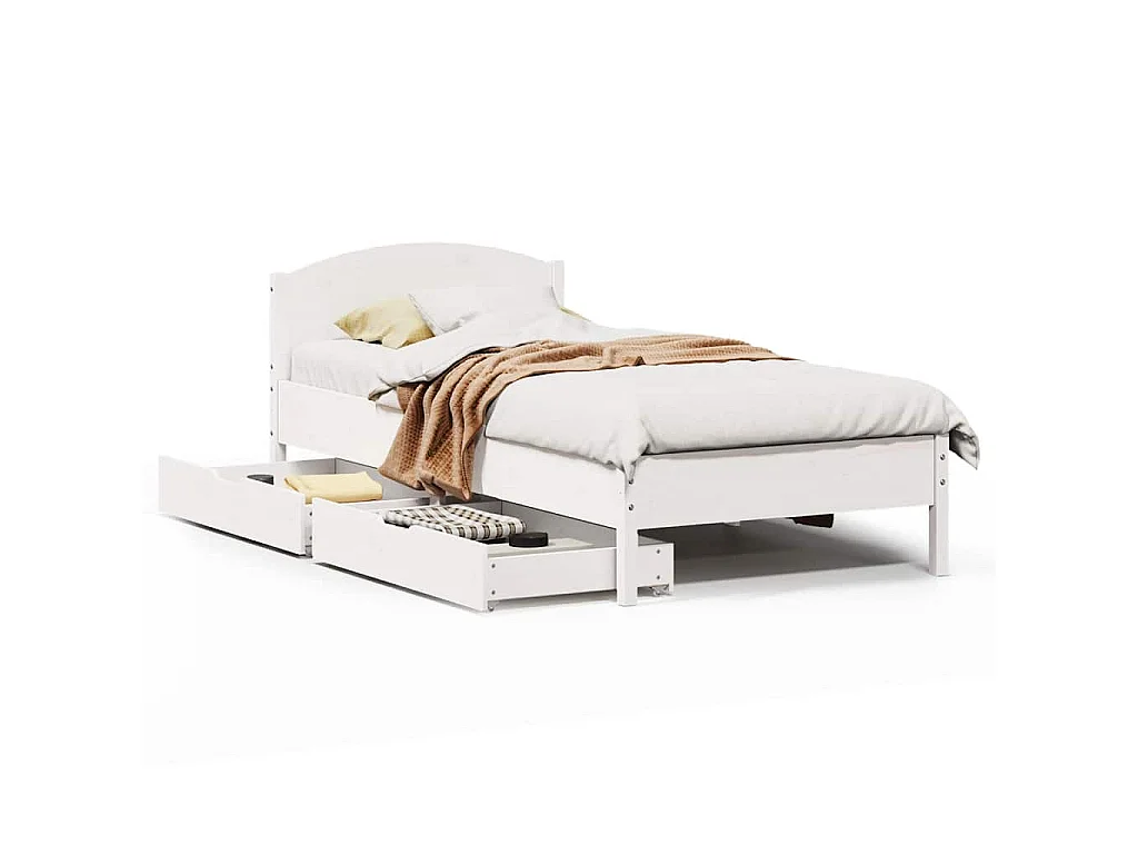 Bedframe zonder matras massief grenenhout wit 75x190 cm