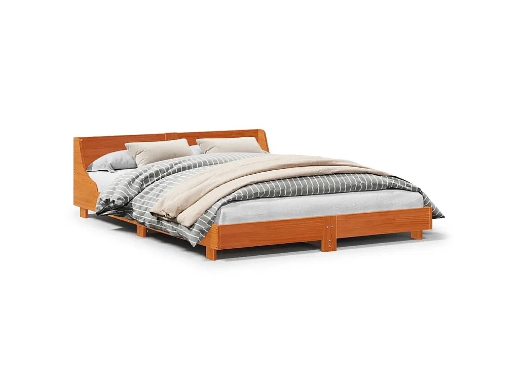 Bed met matras massief grenenhout wasbruin 140x190 cm