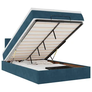 Bed poef met matras en LED's 120×190 cm fluweel donkerblauw