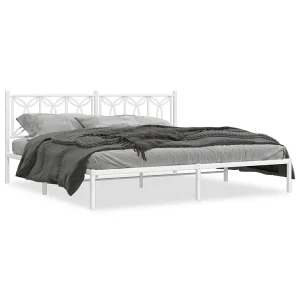 Bedframe met hoofdbord metaal wit 200×200 cm Bedframe met hoofdbord metaal wit 200×200 cm