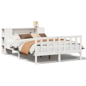 Bed met boekenkast zonder matras grenenhout wit 160×200 cm